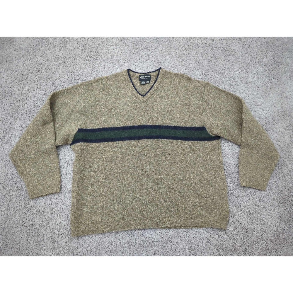 Vintage Eddie Bauer Pullover Mens XL Brown Sweater 83% Wool Made in USA Y2k